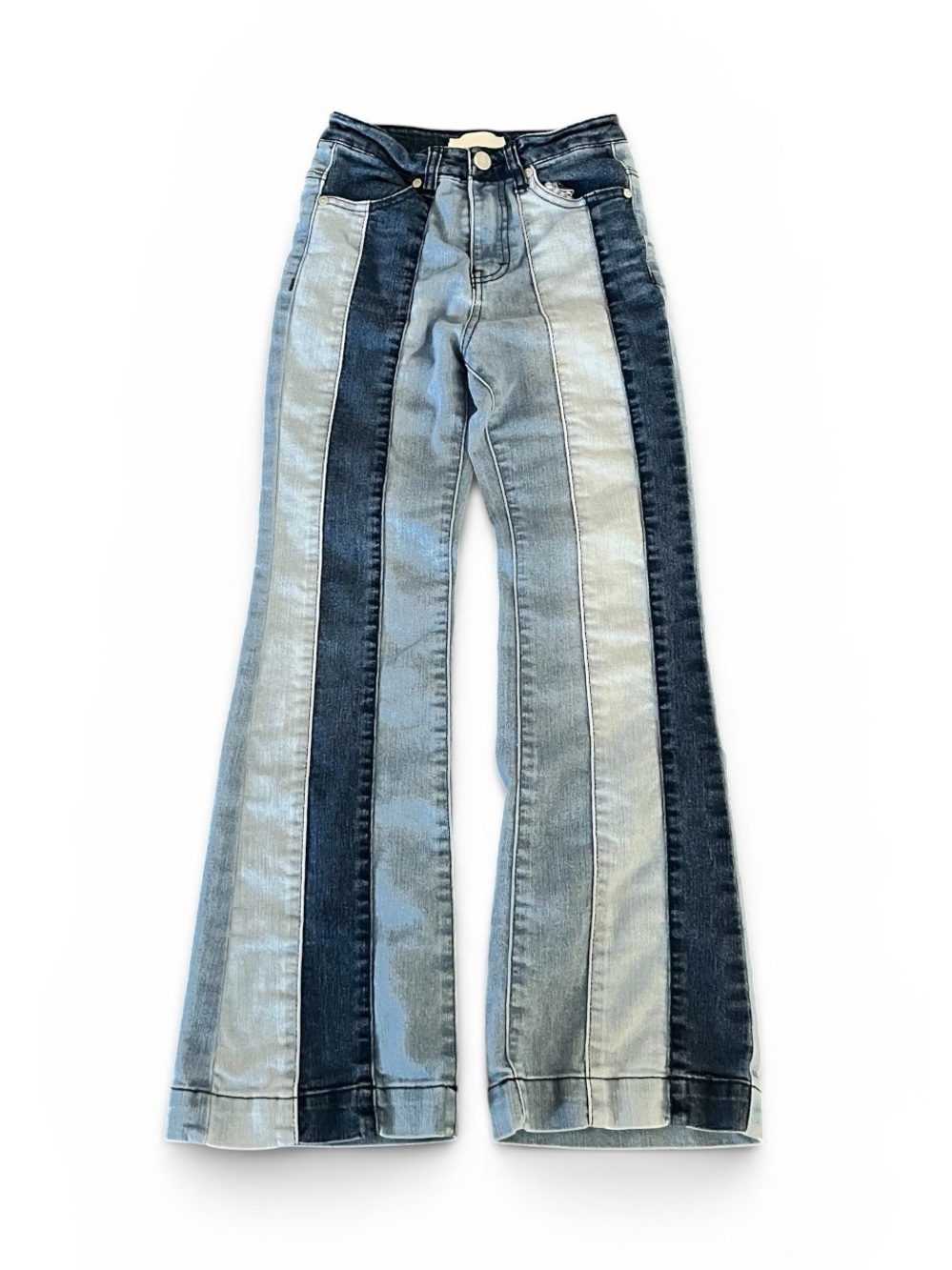 Habitual Girl Patchwork Panel Flare Jeans Blue Two Tone Colorblock Size 12